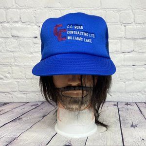 Vintage Hat Cap Snapback Blue C. C. Road Contracting Williams Lake Trucker Mesh